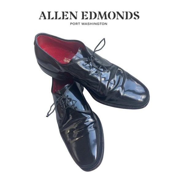 Formal Black Patent Leather Lace Up Dress Shoes Tuxedo Derby Allen Edmonds 7.5 C